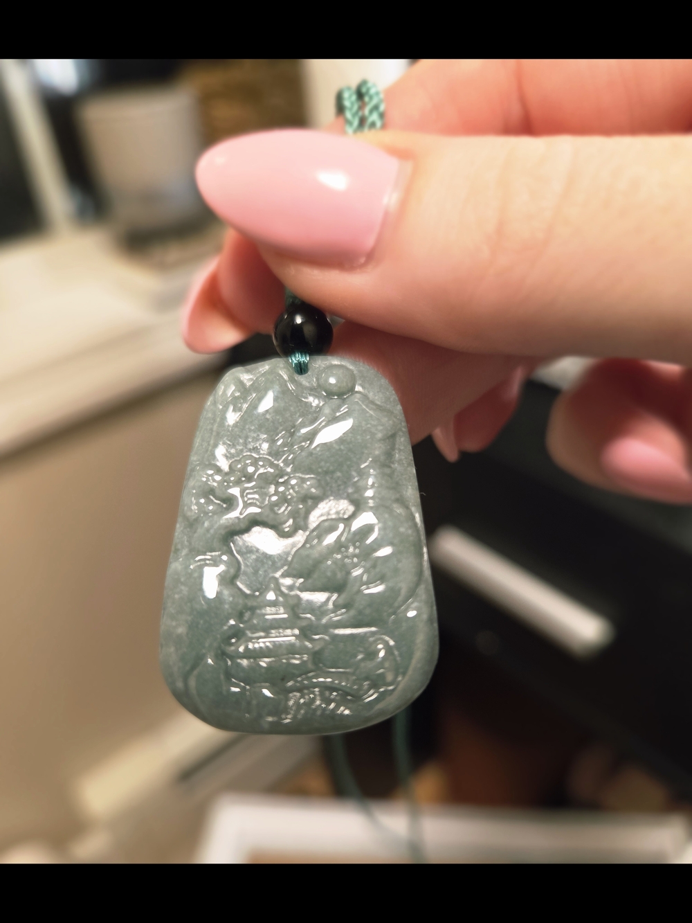 Green Grade A Jade Pendant Necklace - Landscape - Picture 4 of 5